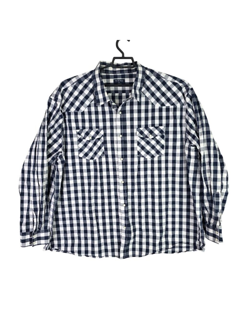 Mens Double Pump Navy & White Checkered Button Up Shirt Western Long Sleeve 4XL
